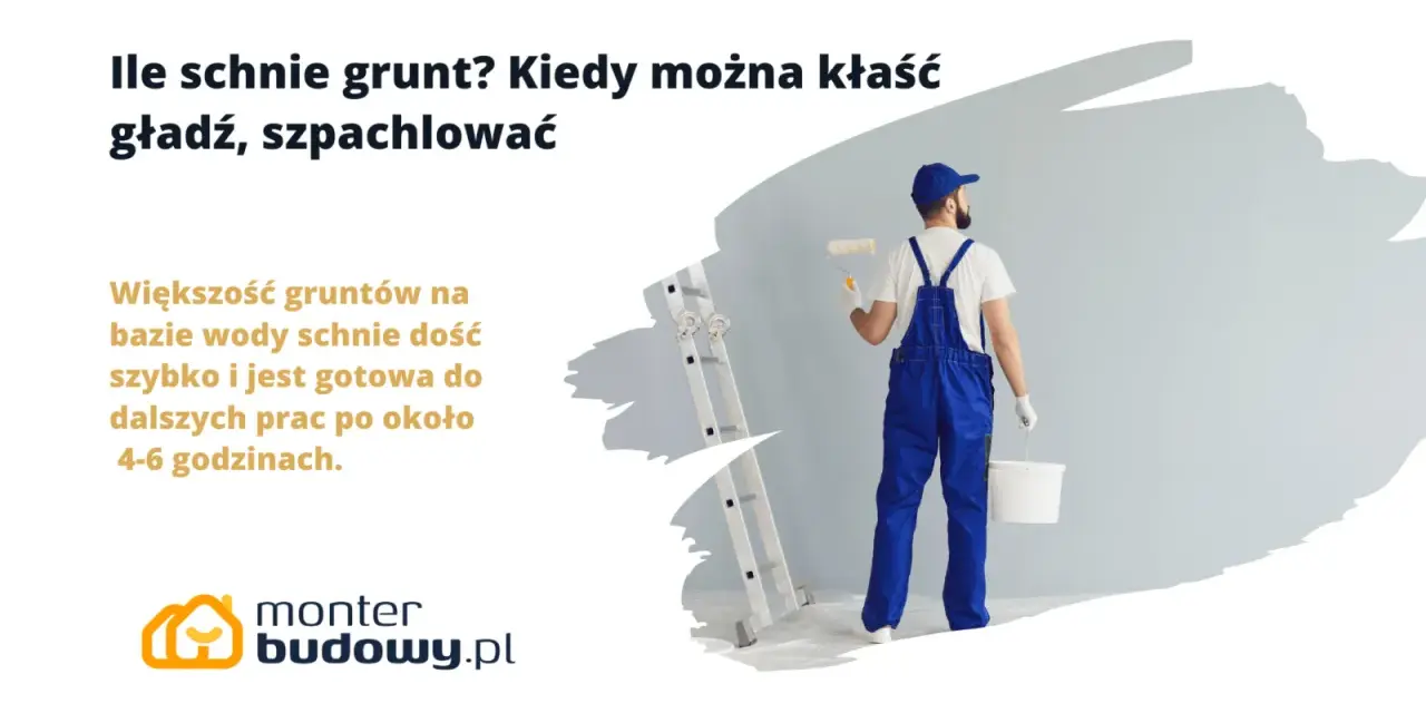 Budowlaniec z wałkiem i wiadrem czeka, aż grunt wyschnie. Większość gruntów na bazie wody schnie 4-6 godzin.