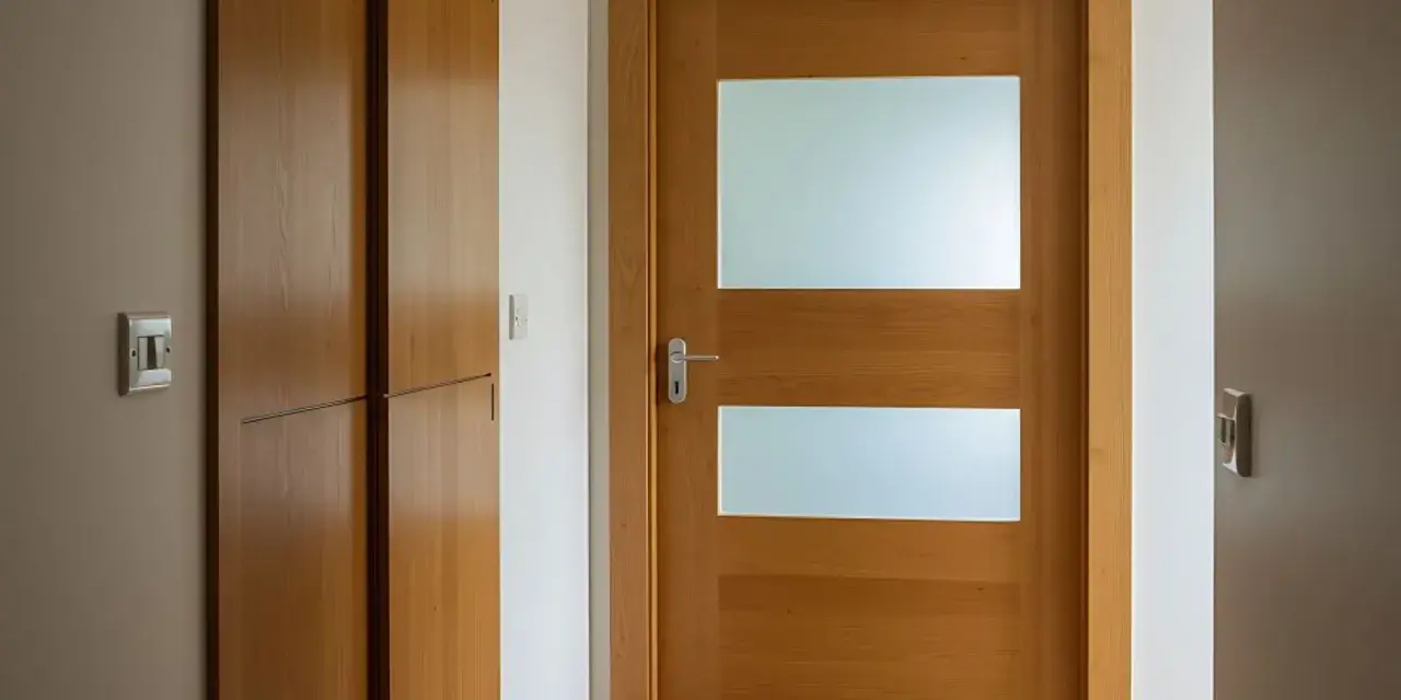 Nowoczesne drzwi z szybą, jak przerobić stare drzwi z szybą na nowoczesne. Drewniane drzwi z dwoma matowymi przeszkleniami.