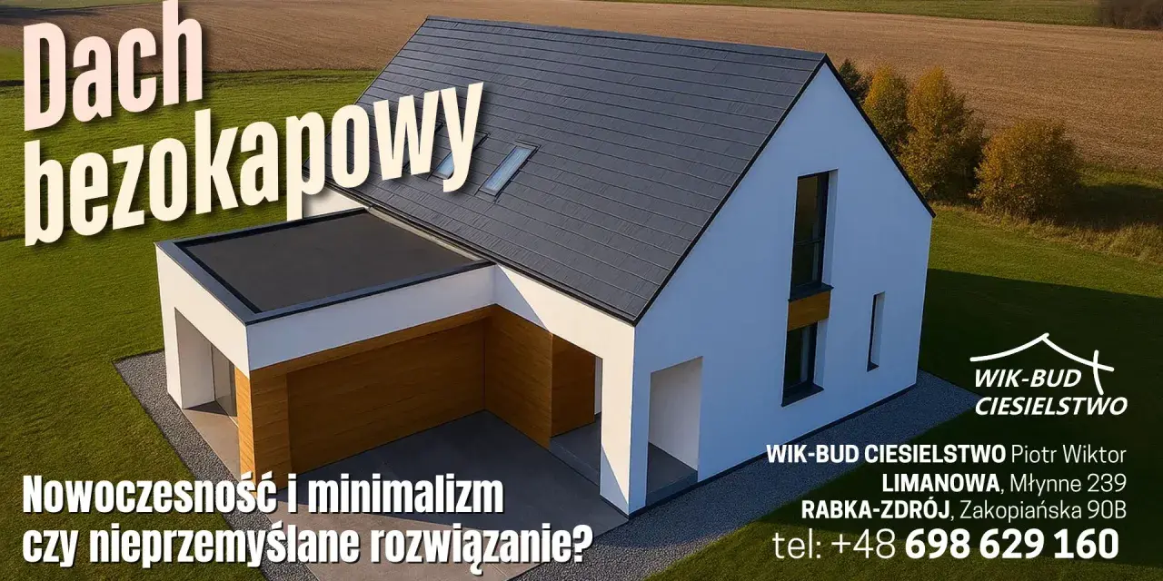 Nowoczesny dom z dachem bezokapowym, idealny dla ceniących minimalizm. WIK-BUD CIESIELSTWO.