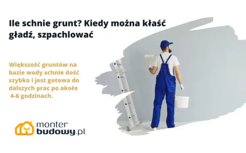Budowlaniec z wałkiem i wiadrem czeka, aż grunt wyschnie. Większość gruntów na bazie wody schnie 4-6 godzin.