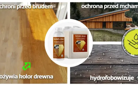 Impregnat Nano-Bau odżywia drewno, chroni przed brudem i mchami, tworząc hydrofobową powłokę.
