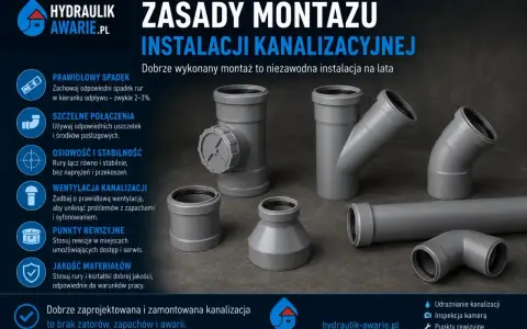 Elementy instalacji kanalizacyjnej z PVC: rury, kolanka, trójniki i rewizje. Poradnik montażu.