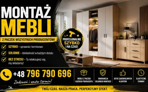 Profesjonalny montaż mebli w paczkach. Szybko, solidnie i na czas. Zadzwoń i umów termin na montaż mebli w paczkach, cena atrakcyjna!