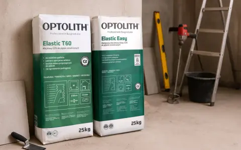 Dwa worki kleju do płytek Optolith Elastic T60 i Elastic Easy. Idealny klej do płytek ceramicznych na ogrzewanie podłogowe.