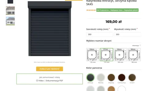 Roleta zewnętrzna antracytowa, cena za m2. Wybierz wymiary i kolor pancerza.