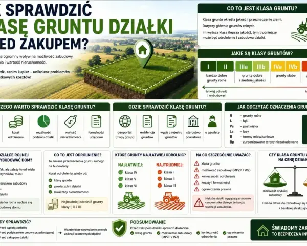 Klasa gruntu wpływa na możliwość zabudowy. Sprawdź ją przed zakupem, by uniknąć problemów i kosztów, zwłaszcza gdy planujesz budowę domu, a działka ma nieprzekraczalna linia zabudowy.