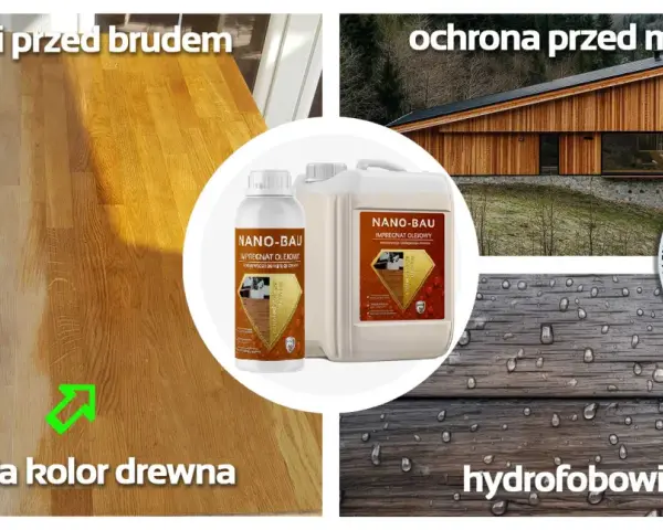 Impregnat Nano-Bau odżywia drewno, chroni przed brudem i mchami, tworząc hydrofobową powłokę.