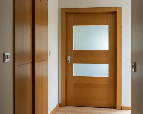 Nowoczesne drzwi z szybą, jak przerobić stare drzwi z szybą na nowoczesne. Drewniane drzwi z dwoma matowymi przeszkleniami.