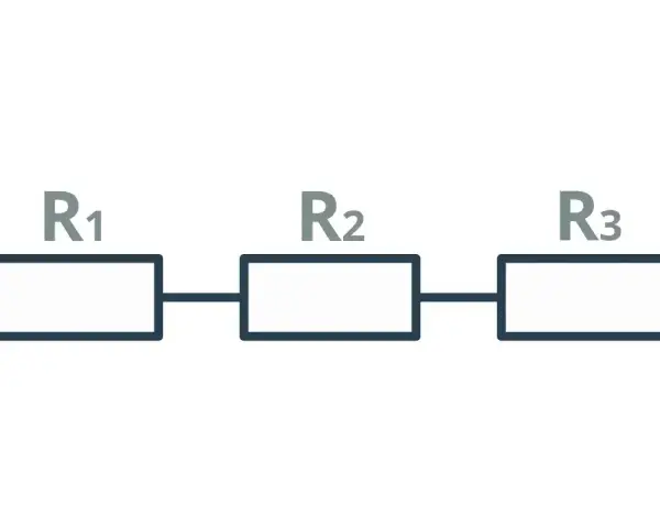 Schemat obwodu elektrycznego z trzema rezystorami R1, R2, R3 połączonymi szeregowo.