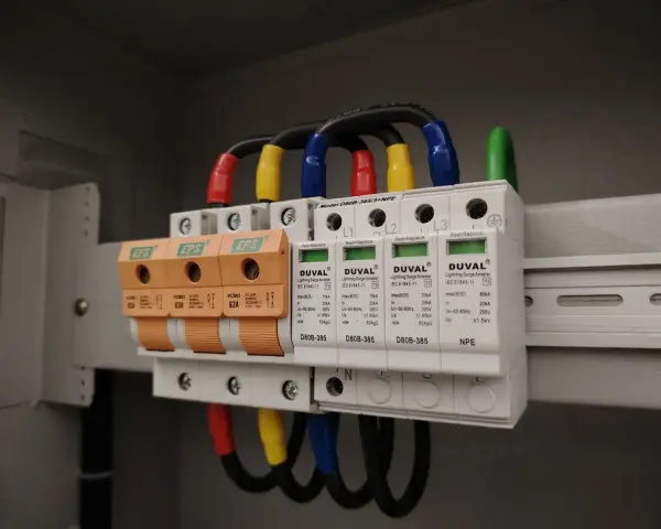 W skrzynce elektrycznej zamontowano przepięciówkę chroniącą instalację przed wyładowaniami atmosferycznymi.