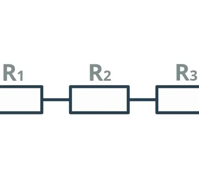 Schemat obwodu elektrycznego z trzema rezystorami R1, R2, R3 połączonymi szeregowo.