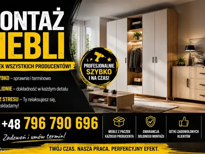 Profesjonalny montaż mebli w paczkach. Szybko, solidnie i na czas. Zadzwoń i umów termin na montaż mebli w paczkach, cena atrakcyjna!