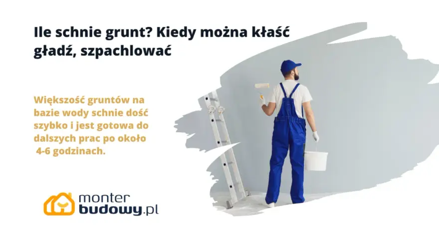 Budowlaniec z wałkiem i wiadrem czeka, aż grunt wyschnie. Większość gruntów na bazie wody schnie 4-6 godzin.