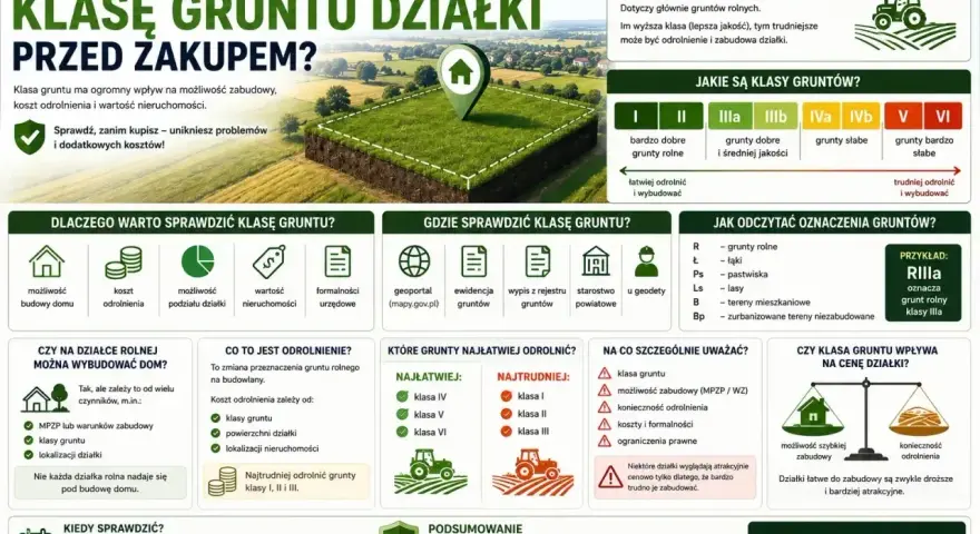 Klasa gruntu wpływa na możliwość zabudowy. Sprawdź ją przed zakupem, by uniknąć problemów i kosztów, zwłaszcza gdy planujesz budowę domu, a działka ma nieprzekraczalna linia zabudowy.