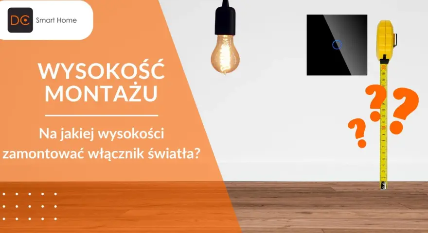 Pytanie o prawidłową wysokość montażu włącznika światła. Miarka i znaki zapytania sugerują, że szukamy odpowiedzi.