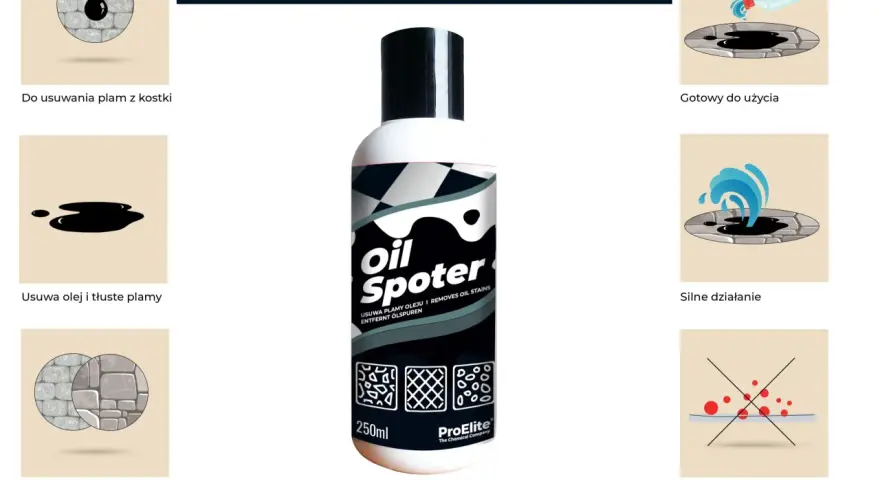 Chcesz wiedzieć, czym zmyć olej z kostki? Ten środek "Oil Spotter" skutecznie usuwa plamy oleju i tłuszczu z kostki brukowej i kamienia.