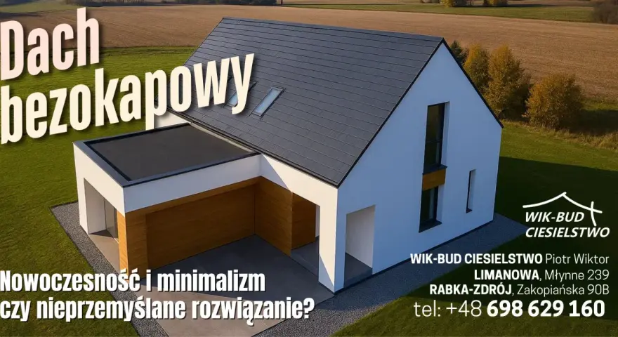 Nowoczesny dom z dachem bezokapowym, idealny dla ceniących minimalizm. WIK-BUD CIESIELSTWO.