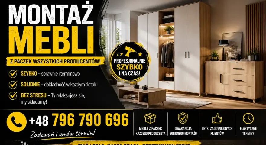 Profesjonalny montaż mebli w paczkach. Szybko, solidnie i na czas. Zadzwoń i umów termin na montaż mebli w paczkach, cena atrakcyjna!