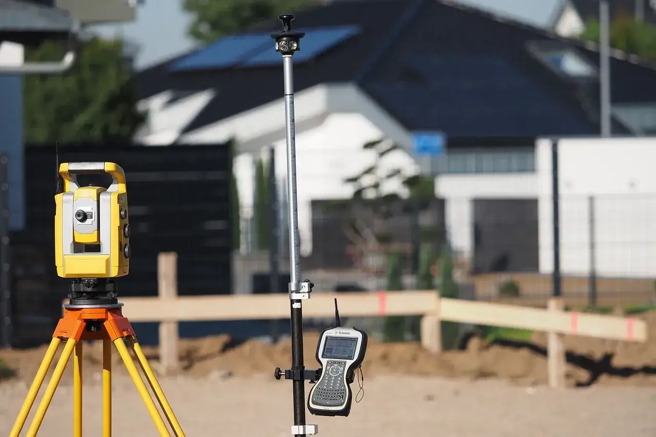 Precyzyjne pomiary geodezyjne na budowie. Total station i odbiornik GPS tworzą mapę do celów projektowych.